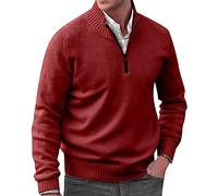 Men's 1/4 Jumpers Thick Wool Sweater Stand Collar Pullover Sweater Cotton Long Sleeve Jumper Winter Pullover Classic Plain Golf Sweater Warm Work Jumpers Casual Solid Color Smart Jumpers Red