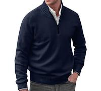 Men's 1/4 Jumpers Thick Wool Sweater Stand Collar Pullover Sweater Cotton Long Sleeve Jumper Winter Pullover Classic Plain Golf Sweater Warm Work Jumpers Casual Solid Color Smart Jumpers Dark Blue