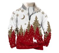Mens 1/4 Zip Christmas Sweatshirt Xmas Tree Pullover Ugly Christmas Jumper Long Sleeve Sweater Fleece Stand Collar Sweatshirts Reindeer Snowflakes Printed Jumpers Funny Xmas Warm Cosy Sweaters 2-Red L