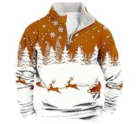Mens 1/4 Zip Christmas Sweatshirt Xmas Tree Pullover Ugly Christmas Jumper Long Sleeve Sweater Fleece Stand Collar Sweatshirts Reindeer Snowflakes Printed Jumpers Funny Xmas Warm Cosy Sweaters Gold L