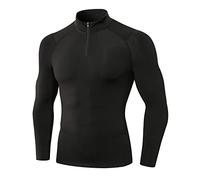 Mens 1/4 Zip Compression Sports T Shirts Winter Fleece Warm Running Base Layers Sweatshirt Long Sleeve Half Zip Gym Clothes T-Shirt Tops Fitness Athletic Training Workout-Black-M