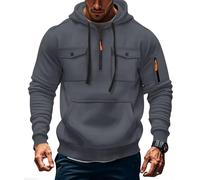 Mens 1/4 Zip Fleece Lined Hoodie, Warm Thermal Pullover with Adjustable Hood & Multi Pockets, Winter Workwear & Casual Sweatshirt for Men, Combat Tactical Jumper Outdoor