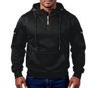 Mens 1/4 Zip Fleece Lined Hoodie, Warm Thermal Pullover with Adjustable Hood & Multi Pockets, Winter Workwear & Casual Sweatshirt for Men, Combat Tactical Jumper Outdoor