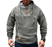 Mens 1/4 Zip Fleece Lined Hoodie, Warm Thermal Pullover with Adjustable Hood & Multi Pockets, Winter Workwear & Casual Sweatshirt for Men, Combat Tactical Jumper Outdoor