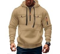 Mens 1/4 Zip Fleece Lined Hoodie, Warm Thermal Pullover with Adjustable Hood & Multi Pockets, Winter Workwear & Casual Sweatshirt for Men, Combat Tactical Jumper Outdoor