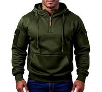 Mens 1/4 Zip Fleece Lined Hoodie, Warm Thermal Pullover with Adjustable Hood & Multi Pockets, Winter Workwear & Casual Sweatshirt for Men, Combat Tactical Jumper Outdoor