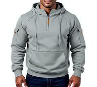 Mens 1/4 Zip Fleece Lined Hoodie, Warm Thermal Pullover with Adjustable Hood & Multi Pockets, Winter Workwear & Casual Sweatshirt for Men, Combat Tactical Jumper Outdoor