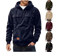 Mens 1/4 Zip Hoodie Pullover Work Jumper Cargo Sweatshirt Long Sleeve Hoody Drawstring Sweater Half Zip Jumpers Tactical Coat Thermal Sweatshirts Hiking Jacket Casual Smart Solid Color Sweaters