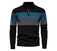 Men's 1/4 Zip Jumper, Men Striped Sweaters, Knit Long Sleeve Jumpers, Turtleneck Knitted Pullover Sweater Casual Work Golf Sweater Slim Fit Polo Jumpers Winter Warm Sweater Top Black