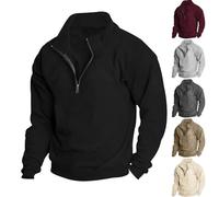 Mens 1/4 Zip Jumper Stand Collar Pullover Casual Long Sleeve Sweatshirt Fleece Tops Plain Sweater Jacket Loose Fit Workout Jumpers Warm Pullovers Sherpa Lined Sweatshirts for Men UK S-3XL Beige