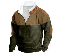 Mens 1/4 Zip Long Sleeve Gym Top Retro Casual Tactical Shirts Stand Collar Tunic Blouse Color Patchwork Pullover Tops Blouse Vintage Elow Patch Tunic Shirts Combats Tops Sweatshirts Army Green XXL