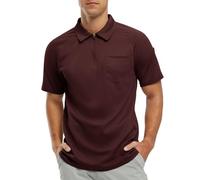 Men's 1/4 Zip Polo Summer Golf Shirts,Polo Shirts for Men Adult,Activewear Breathable Quick Dry Tennis Tops Casual T Shirts with Pocket Wine red L