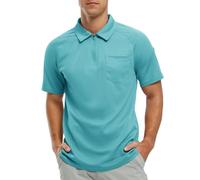 Men's 1/4 Zip Polo Summer Golf Shirts,Polo Shirts for Men Adult,Activewear Breathable Quick Dry Tennis Tops Casual T Shirts with Pocket Marine Blue L