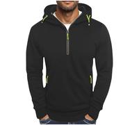 Mens 1/4 Zip Pullover Comfort Loose Fit Plain Hooded Sweatshirt Outdoor Soft Casual Pullover Leisure Long Sleeve Zipped Hoody Tops Sport Drawstring Fashion Classic Jackets Mens with Pockets Black