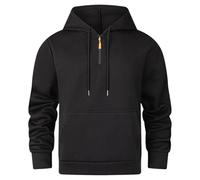 Mens 1/4 Zip Pullover Hoodie Drawstring Half Zip Pocket Pullover Mens Plain long sleeve Hoodie Fleece Pull-Over Soft comfy Adult Top Sweatshirt Hoodies Work longe wear (L) Black