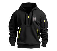 Mens 1/4 Zip Pullover, Hoodie Zipped Pocket Fleece Drawstring Long Sleeve Tracksuit Tops Cuff Shirts Hooded Loose Fit Casual Classic Work Outdoor Hoody Sweatshirts Black L