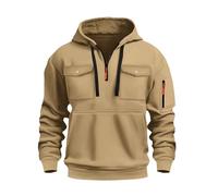 Mens 1/4 Zip Pullover Hoodie Zipped Pocket Fleece Drawstring Long Sleeve Tracksuit Tops Cuff Shirts Hooded Loose Fit Casual Classic Fashion Work Hoody Sweatshirts For Autumn And Winter Thermal Khaki