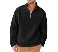 Mens 1/4 Zip Pullover Jacquard Jumper Stand Collar Sweatshirt Casual Long Sleeve Sweaters Thermal Plain Tops Workwear Fleece Lined Jumpers Lightweight Half Zip Sweatshirts for Autumn Winter, Hiking