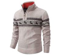Mens 1/4 Zip Reindeer Xmas/Christmas Male Autumn Winter Christmas Bottoming Shirt Color Block Knitted Zipper Sweater Funny Blouse Winter Jumpers Going Out Shirt Plus Size Beige