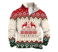 Mens 1/4 Zip Sweatshirt Christmas Sweaters for Men Outdoor Casual Standing Collar Long Sleeve Sweatshirt Xmas Tree Reindeer Snowflakes Santa Printed Warm Pullover Ugly Christmas Jumper with Pocket