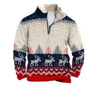 Mens 1/4 Zip Sweatshirt Christmas Sweaters for Men Outdoor Casual Standing Collar Long Sleeve Sweatshirt Xmas Tree Reindeer Snowflakes Santa Printed Warm Pullover Ugly Christmas Jumper with Pocket
