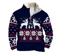 Mens 1/4 Zip Sweatshirt Christmas Sweaters for Men Outdoor Casual Standing Collar Long Sleeve Sweatshirt Xmas Tree Reindeer Snowflakes Santa Printed Warm Pullover Ugly Christmas Jumper with Pocket