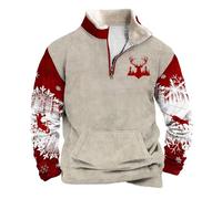 Mens 1/4 Zip Sweatshirt Christmas Sweaters for Men Outdoor Casual Standing Collar Long Sleeve Sweatshirt Xmas Tree Reindeer Snowflakes Santa Printed Warm Pullover Ugly Christmas Jumper with Pocket