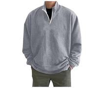 Mens 1/4 Zip Sweatshirt, Mens Stand Up Collar Zip Sweatshirt, Casual Loose Fit Long Sleeve Sweater, Solid Color Daily Crewneck Pullover Sweater, Comfortable Soft Jumper Sweatshirt At Autumn Grey