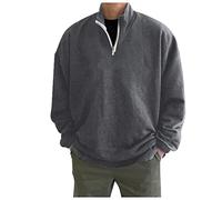 Mens 1/4 Zip Sweatshirt, Mens Stand Up Collar Zip Sweatshirt, Casual Loose Fit Long Sleeve Sweater, Solid Color Daily Crewneck Pullover Sweater, Comfortable Soft Jumper Sweatshirt At Autumn Dark Gray