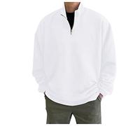 Mens 1/4 Zip Sweatshirt, Mens Stand Up Collar Zip Sweatshirt, Casual Loose Fit Long Sleeve Sweater, Solid Color Daily Crewneck Pullover Sweater, Comfortable Soft Jumper Sweatshirt At Autumn White