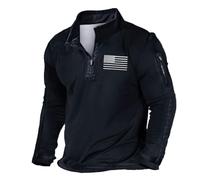 Mens 1/4 Zip Sweatshirt- Quarter Zip Sweater- Plain Colour Pullover Sweatshirt No Hood - Casual Corduroy - Pullover Sportswear - Long Sleeve Sweater Vintage Ribbed Henley Tops Stand Collar Black