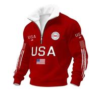Men's 1/4 Zip Sweatshirts 250th Anniversary USA Flag Graphic Pullover Tops Long Sleeve Standing Collar Shirts Casual American Patriotic Outfit Loose Comfy Tops (Red, M)