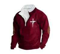 Mens 1/4 Zip Sweatshirts Cross Print Long Sleeve Jumpers Plus Size Warm Fleece Christian Pullover Fashion Workwear Tops Thermal Outdoor Running Hiking Pullover