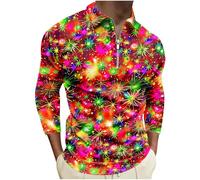 Men's 1/4 Zipper Christmas Sweatshirt, Snowman 3D Printed T-Shirt Funny Xmas Pullover Sparkly Christmas Tree Shirt Lapel Blouse Long Sleeved Jumper Novelty Ugly Tops Casual Loose Jumper