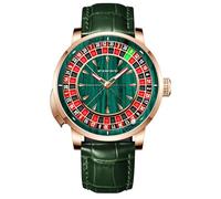 Men's 1.8-inch Roulette Wheel Automatic Watch, NH35A Movement with Push-Button Control, 50m Water Resistant, Unique American Style Roulette-Themed Mechanical Watch for Game Night, 6663-Green, Roulette