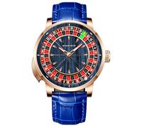 Men's 1.8-inch Roulette Wheel Automatic Watch, NH35A Movement with Push-Button Control, 50m Water Resistant, Unique American Style Roulette-Themed Mechanical Watch for Game Night, 6663-Blue, Roulette