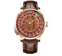 Men's 1.8-inch Roulette Wheel Automatic Watch, NH35A Movement with Push-Button Control, 50m Water Resistant, Unique American Style Roulette-Themed Mechanical Watch for Game Night, 6663-Brown, Roulette