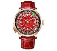 Men's 1.8-inch Roulette Wheel Automatic Watch, NH35A Movement with Push-Button Control, 50m Water Resistant, Unique American Style Roulette-Themed Mechanical Watch for Game Night, 6628-Red, Roulette