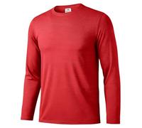 Men's 1 Pack Daily Casual Long Sleeve Shirt, Breathable 4-Way Stretch Lightweight Quick Dry Basic Athletic Tee for All-Day Wear Red-S