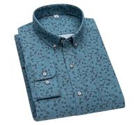 Mens 100% Cotton Long Sleeve Oxford Shirts Floral Print Office Dress Shirt Casual Workwear Shirts Blue GN 45