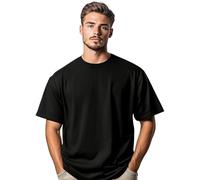 Men's 100% Cotton Oversized Short Sleeve Crew Neck Summer Baggy Dropped Shoulders Streetwear Casual Gym Athletic T-Shirt (Black-2XL)