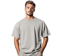 Men's 100% Cotton Oversized Short Sleeve Crew Neck Summer Baggy Dropped Shoulders Streetwear Casual Gym Athletic T-Shirt (Light Grey-L)