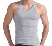 Men's 100% Cotton Singlet Sleeveless Vests Bodybuilding Training Gym Tank Tops Basic Plain Colour Casual Undershirt (S, Grey)