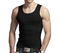 Men's 100% Cotton Singlet Sleeveless Vests Bodybuilding Training Gym Tank Tops Basic Plain Colour Casual Undershirt (XL, Black)