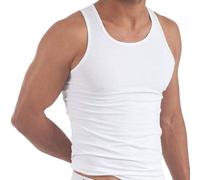 Men's 100% Cotton Singlet Sleeveless Vests Bodybuilding Training Gym Tank Tops Basic Plain Colour Casual Undershirt (M, White)