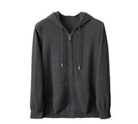 Men's 100 Percent Cashmere Hooded Sweater Casual Loose Knitted Cardigan Solid Pull-On Zipper Jumper Gray L