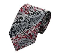 Men's 100% Pure Silk Italian Ties Formal Smart Work Tie Hand Made in Italy, Wedding Occasion Coloured Luxury Silk Plain & Patterned (Black Silver Red Paisley)