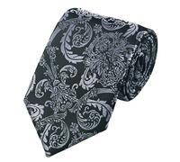Men's 100% Pure Silk Italian Ties Formal Smart Work Tie Hand Made in Italy, Wedding Occasion Coloured Luxury Silk Plain & Patterned (Black & Grey Pattern 822)