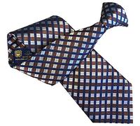 Men's 100% Silk Bronze Silver Navy Blue Check Clip On Neck Tie