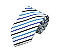 Men's 100% Silk Striped Stripe Italian Design Ties Great For Weddings, Formal Occasions, Smart, Work Wear Coloured Luxury Silk Ties (white blue black stripe)